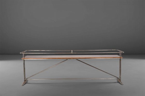 Base per tavolo da lavoro in metallo con piano inferiore in legno di palissandro.  - Asta PopUp Design - Associazione Nazionale - Case d'Asta italiane