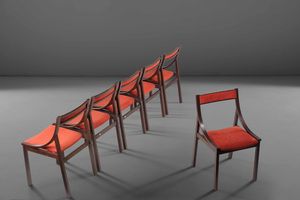 Sei sedie con struttura in legno e rivestimenti in tessuto.  - Asta PopUp Design - Associazione Nazionale - Case d'Asta italiane