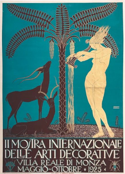Guerrini Giovanni : MOSTRA INTERNAZIONALE D ARTI DECORATIVE, MONZA, 1925  - Asta Manifesti d'epoca - Associazione Nazionale - Case d'Asta italiane
