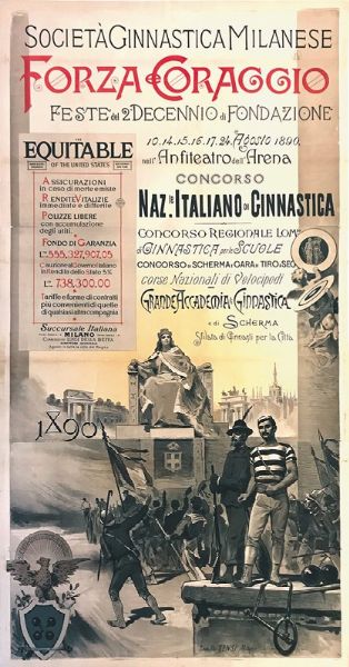 Anonimo : FORZA E CORAGGIO / SOCIETA  GINNASTICA MILANESE  - Asta Manifesti d'epoca - Associazione Nazionale - Case d'Asta italiane