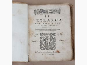 Il Petrarca con lespositione di M. Alessandro Vellutello  - Asta Asta 206 - Libri Antichi - Associazione Nazionale - Case d'Asta italiane