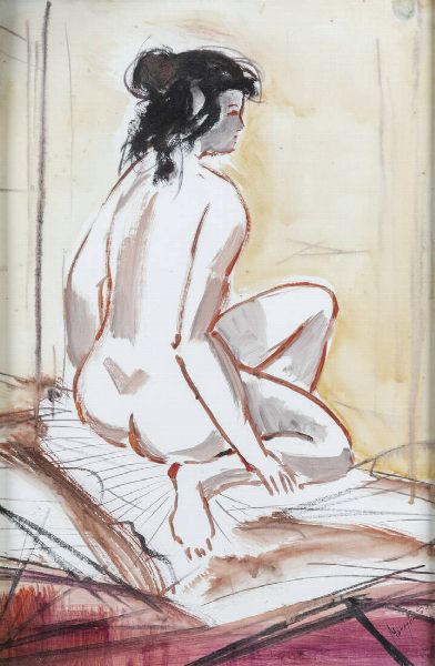 EDMONDO MANEGLIA Koziu (Turchia) 1925 - 2003 Torino : Donna nuda di schiena  - Asta Dipinti dell'800, del '900 e contemporanei - Associazione Nazionale - Case d'Asta italiane