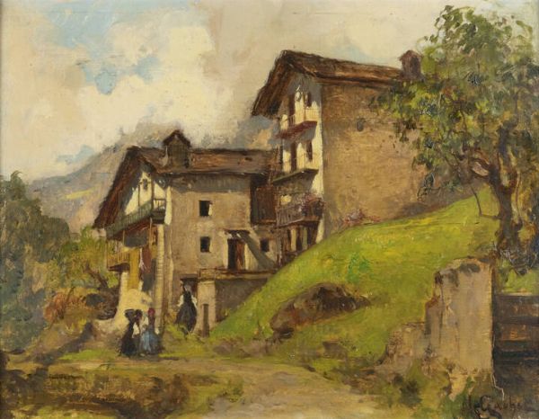 MARIO GACHET Torino 1879 - 1981 : Paesaggio con case rustiche  - Asta Dipinti dell'800, del '900 e contemporanei - Associazione Nazionale - Case d'Asta italiane
