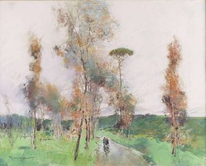 GIUSEPPE CASCIARO Ortelle (LE) 1863 - 1945 Napoli - Strada tra gli alberi