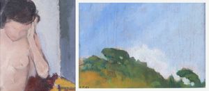 ITALO CREMONA Cozzo Lomellina (PV) 1905 - 1979 Torino - Lotto di due opere: A. Il cielo su Monterosso 1967 B. Frammento di nudo/testa col velo 1935