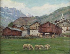 RENZO RIGOTTO Cigliano (VC) 1910 - 1994 Torino - Valtournenche frazione Losanche. Tramonto sulla Grande Muraille 1939