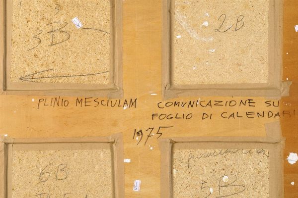 Mesciulam Plinio : Comunicazione su foglio di calendario, 1975  - Asta Arte Moderna e Contemporanea | Cambi Time - Associazione Nazionale - Case d'Asta italiane