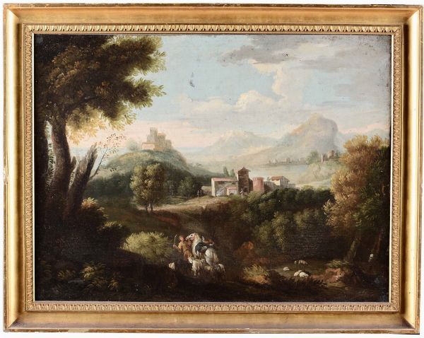 Paesaggio con pastore e borghi sullo sfondo  - Asta Dipinti Antichi | Cambi Time - Associazione Nazionale - Case d'Asta italiane