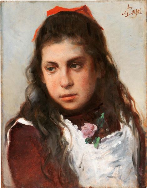 Ritratto di giovinetta con fiocco rosso  - Asta Dipinti e Sculture del XIX e XX secolo - Associazione Nazionale - Case d'Asta italiane