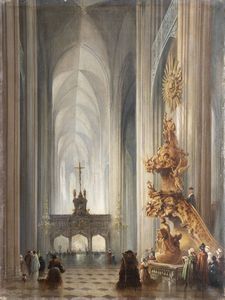 CARLO BOSSOLI Lugano 1815 - 1884 Torino - Interno di Cattedrale Gotica 1869