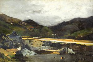 LORENZO DELLEANI Pollone (BI) 1840 - 1908 Torino - Paesaggio 23.8.82
