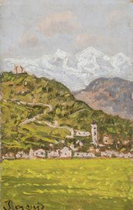 ENRICO REYCEND Torino 1855 - 1928 - Paesaggio con villaggio