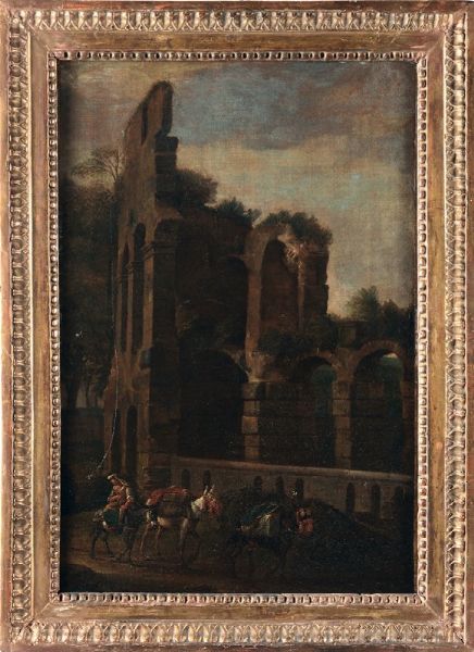 Veduta del Colosseo con popolana e asini  - Asta Dipinti Antichi - Associazione Nazionale - Case d'Asta italiane