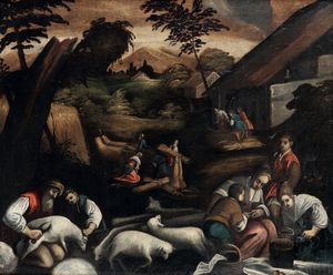 da Ponte Jacopo : Paesaggio con contadini e pastori  - Asta Dipinti Antichi - Associazione Nazionale - Case d'Asta italiane