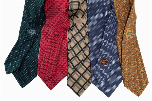 Herms : Lotto di cinque cravatte  - Asta Luxury Fashion - Associazione Nazionale - Case d'Asta italiane