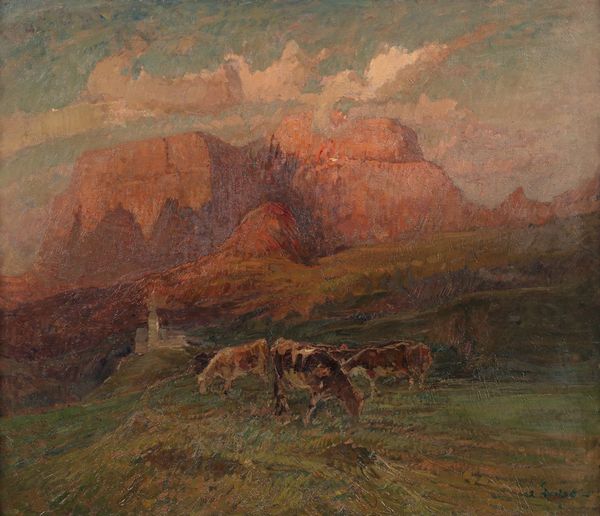 LUPO ALESSANDRO (1876 - 1953) : Paesaggio di montagna con animali.  - Asta ASTA 326 - ARTE ANTICA E DEL XIX SECOLO - Associazione Nazionale - Case d'Asta italiane