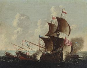 ARTISTA DEL XVIII SECOLO - Battaglia navale.