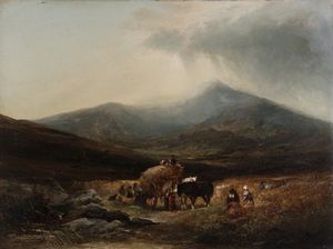 WILLIAMS EDWARD CHARLES (1807 - 1881) - Paesaggio con contadini e animali.