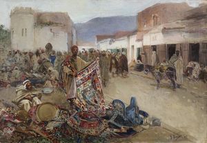 SIMONI GUSTAVO (1846 - 1926) : Mercato arabo.  - Asta ASTA 326 - ARTE ANTICA E DEL XIX SECOLO - Associazione Nazionale - Case d'Asta italiane