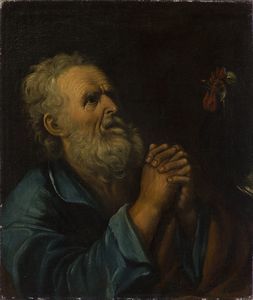 ARTISTA NAPOLETANO DEL XVII SECOLO - San Pietro e il gallo.