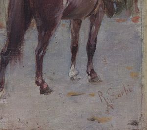 SORBI RAFFAELLO (1844 - 1931) : Paesaggio con soldati a cavallo.  - Asta ASTA 326 - ARTE ANTICA E DEL XIX SECOLO - Associazione Nazionale - Case d'Asta italiane