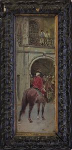 SORBI RAFFAELLO (1844 - 1931) : Paesaggio con soldati a cavallo.  - Asta ASTA 326 - ARTE ANTICA E DEL XIX SECOLO - Associazione Nazionale - Case d'Asta italiane