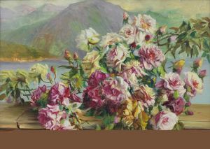 BARZANTI LICINIO (1857 - 1944) - Paesaggio lagunare con fiori.