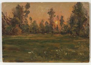 AVONDO VITTORIO (1836 - 1910) - Paesaggio boscoso al levar del sole.