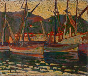 CASELLI GIUSEPPE (1893 - 1976) - Marina con barche.
