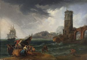 VERNET JOSEPH (1714 - 1789) - Marina in burrasca.