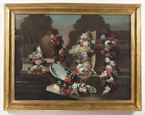 LOPEZ GASPARE (1650 - 1732) : Natura morta con ghirlanda di fiori.  - Asta ASTA 326 - ARTE ANTICA E DEL XIX SECOLO - Associazione Nazionale - Case d'Asta italiane