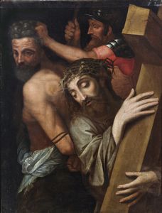 ARTISTA CARAVAGGESCO DEL XVII SECOLO - Cristo portacroce.