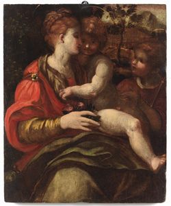 ARTISTA ITALIANO DEL XVI SECOLO - Madonna con bambino e San Giovannino.