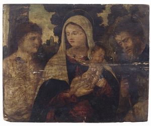 ARTISTA VENETO DEL XVI SECOLO - Madonna con bambino, San Giovanni Battista e San Giuseppe.