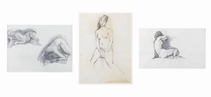 ITALO CREMONA Cozzo Lomellina (PV) 1905 - 1979 Torino - Lotto di tre disegni: A. Nudo femminile B. Nudo femminile di schiena C.Coppia di nudi femminili