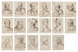 ARTISTA DEL XVIII SECOLO - Gruppo di diciassette disegni tratti da una serie di stampe intitolate Ritratti di Cento Capitani Illustri, di Aliprando Caprioli.
