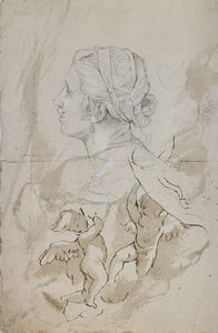 ARTISTA ITALIANO DEL XVIII SECOLO - Studio per volto di donna e putti. Al retro studio per cavallo e cavaliere.