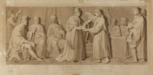 CAMUCCINI VINCENZO (1771 - 1844) - Attribuito a. Giovanni di Benedetto di Buonaccorso Uguccione nel momento che presenta le sue credenziali al Doge della Repubblica di Venezia a risiedere come ministro di Ferdinando Duca di Toscana.