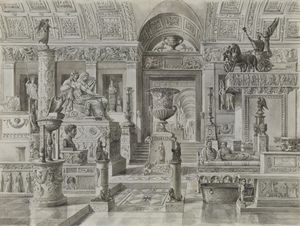 HUV JEAN JACQUES MARIE (1783 - 1852) - Vue perspective d'un Museum.