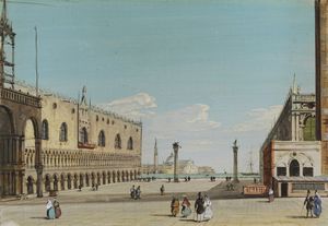 GRUBACS CARLO (1802 - 1878) : Veduta di Piazza San Marco.  - Asta ASTA 327 - DISEGNI DA UNA COLLEZIONE TORINESE E ALTRE COMMITTENZE - Associazione Nazionale - Case d'Asta italiane