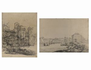 AUTORI VARI - Coppia di disegni raffiguranti la banchina di Weymouth e il castello di Bodiam.