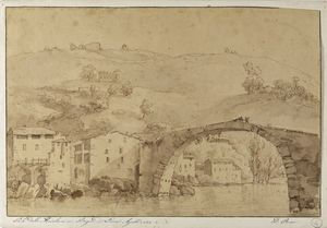 ARTISTA ITALIANO DEL XIX SECOLO - Ponte della Maddalena ai Bagni di Lucca.