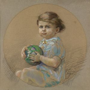 PICCIONI GINO  (1873 - 1941) : Ritratto di bambino con la palla.  - Asta ASTA 327 - DISEGNI DA UNA COLLEZIONE TORINESE E ALTRE COMMITTENZE - Associazione Nazionale - Case d'Asta italiane