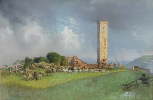 GIOIA EDOARDO (1862 - 1937) - Pascolo sulle colline romane.