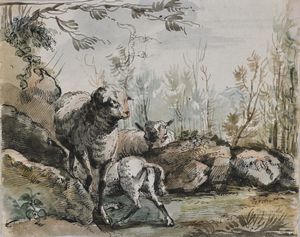 LONDONIO FRANCESCO (1723 - 1783) - Maniera di. Pecore al pascolo.