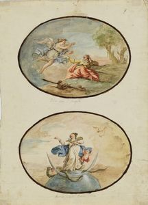 ARTISTA EMILIANO DEL XVIII SECOLO - Coppia di disegni raffiguranti Elia e l'Angelo e Immacolata Concezione.