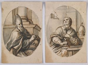 Scuola emiliana del XVII secolo - Coppia di disegni raffiguranti ecclesiastici.