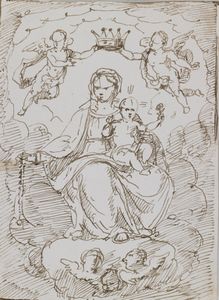 SCUOLA GENOVESE DEL XVIII SECOLO - Madonna con bambino e angeli.