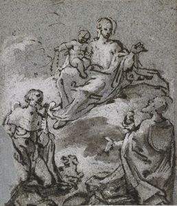 GUALA PIER FRANCESCO  (1698 - 1757) - Madonna con Bambino, San Rocco e il vescovo.