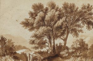 ARTISTA DEL XIX SECOLO - Paesaggio con alberi.